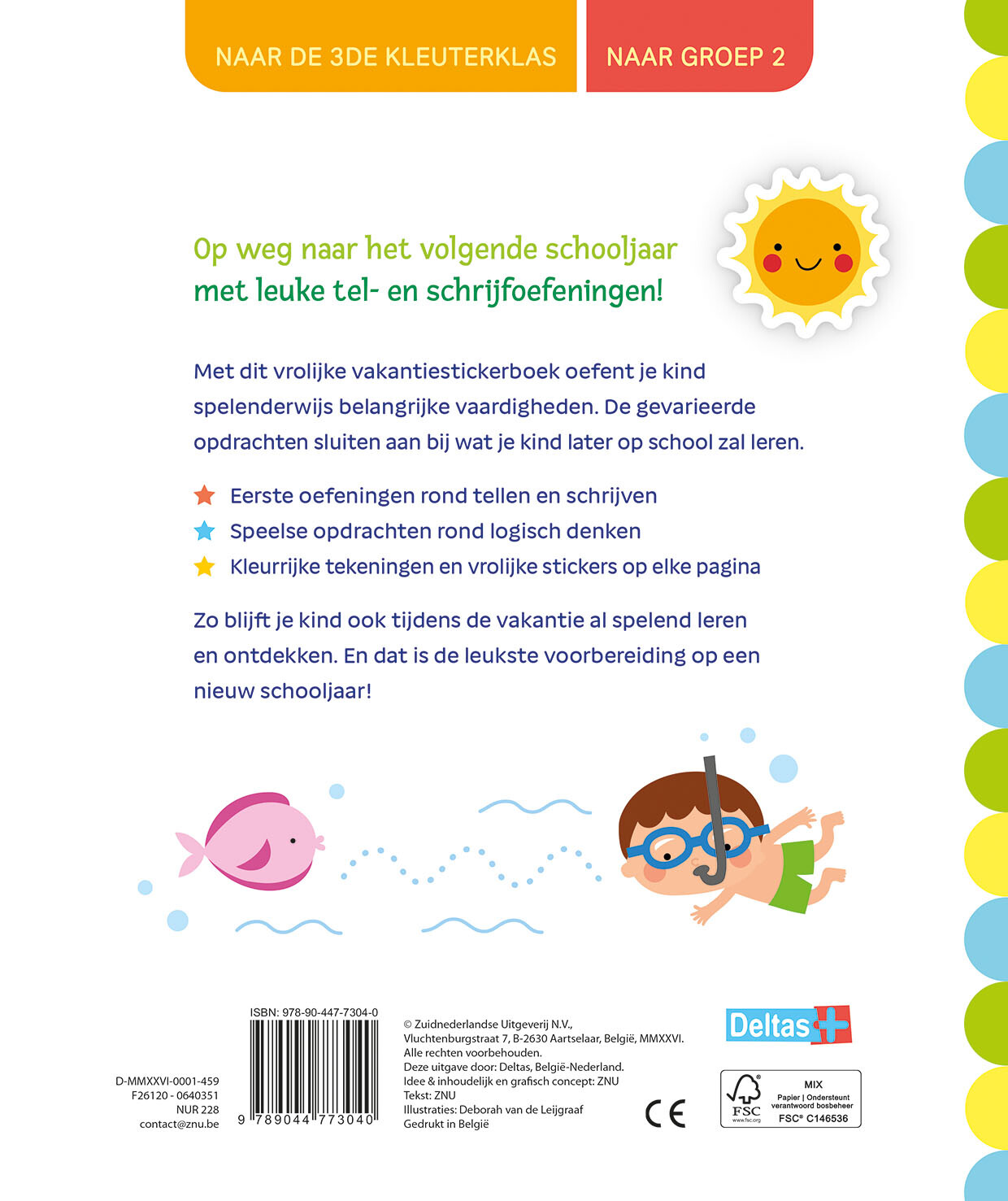 Vakantie oefenboek met stickers  (naar de 3de kleuterklas / naar groep 2) achterkant