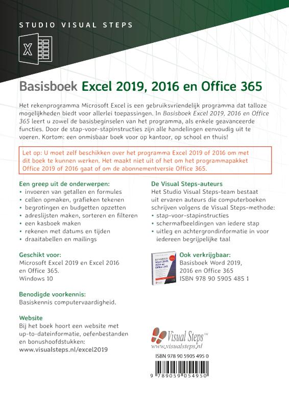 Basisboek Excel 2019, 2016 en Office 365 achterkant