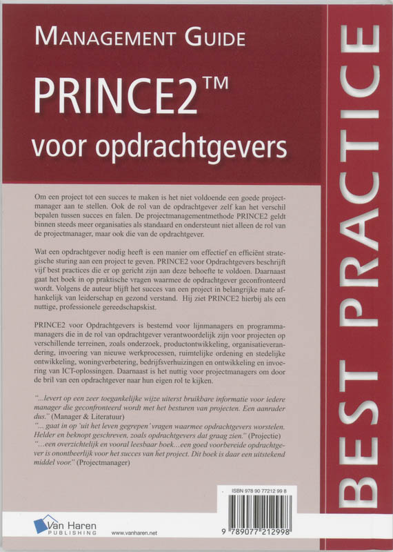 PRINCE2 voor opdrachtgevers achterkant