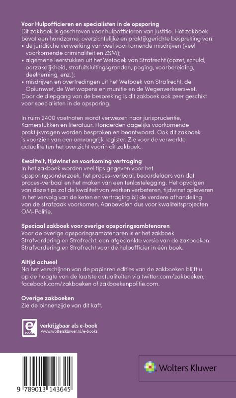 Zakboek Strafrecht voor de Hulpofficier 2018 achterkant