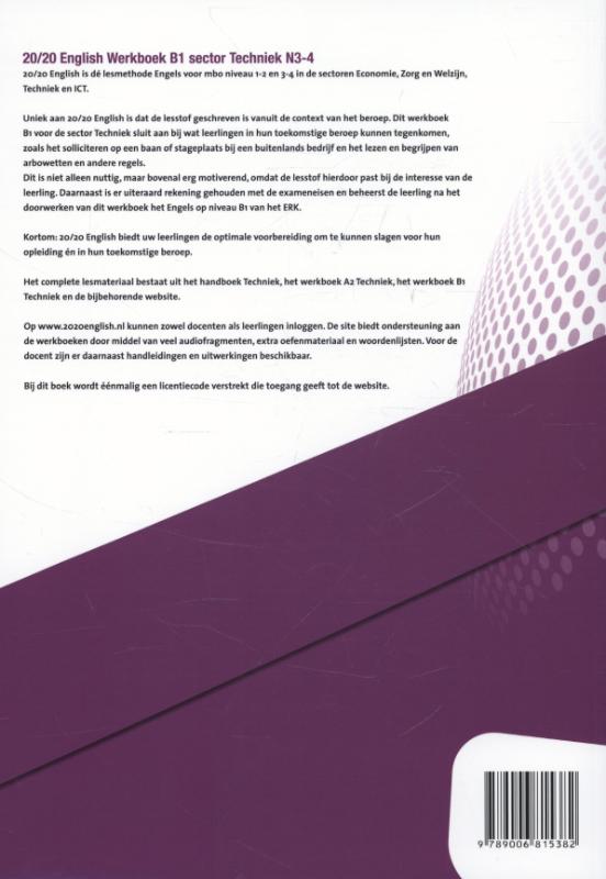 20/20 Werkboek B1 English sector techniek N3-4 achterkant