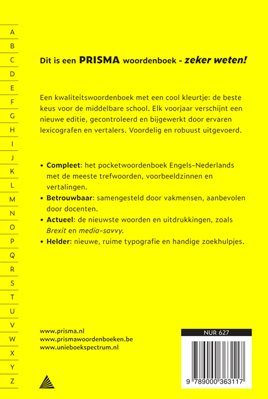 Prisma woordenboek Engels-Nederlands achterkant