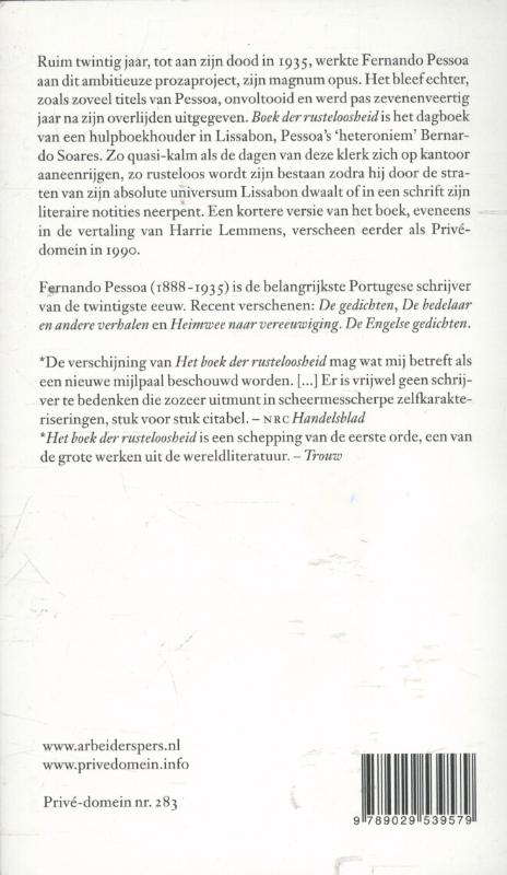 Boek der rusteloosheid / Prive-domein / 283 achterkant