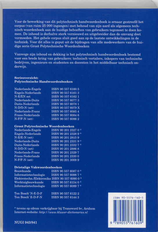 Polytechnisch Handwoordenboek Ned Engels achterkant