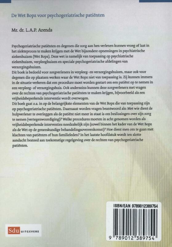 De Wet Bopz voor psychogeriatrische patienten / Praktijkreeks BOPZ / 10 achterkant