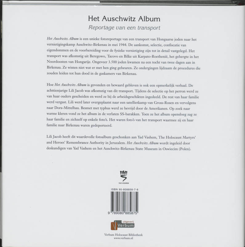 Verbum Holocaust Bibliotheek  -   Het Auschwitz Album achterkant