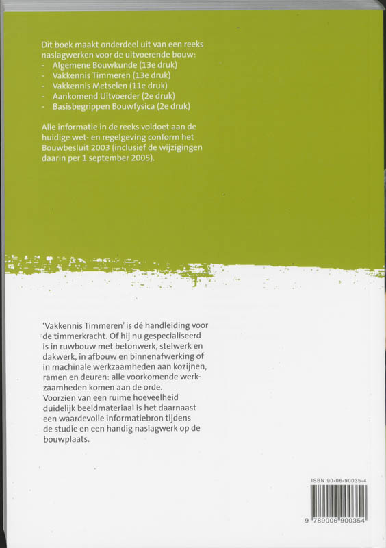 Vakkennis timmeren / Naslagwerken voor de uitvoerende bouw achterkant