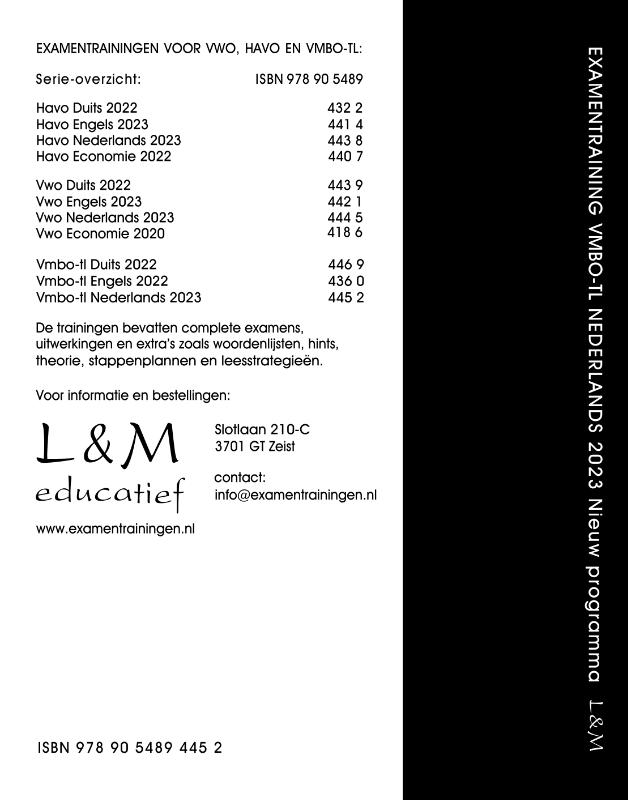 Examentraining Vmbo-tl Nederlands 2023 achterkant