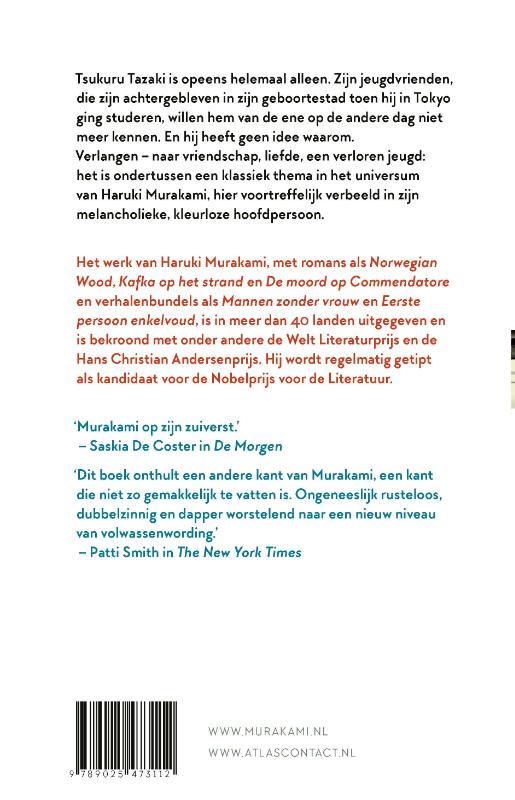 De kleurloze Tsukuru Tazaki en zijn pelgrimsjaren achterkant