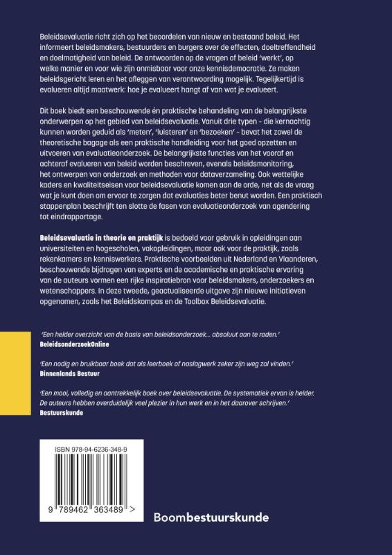 Beleidsevaluatie in theorie en praktijk / Studieboeken bestuur en beleid achterkant