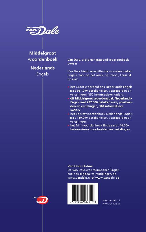Van Dale Middelgroot woordenboek Nederlands-Engels / Van Dale middelgroot woordenboek achterkant