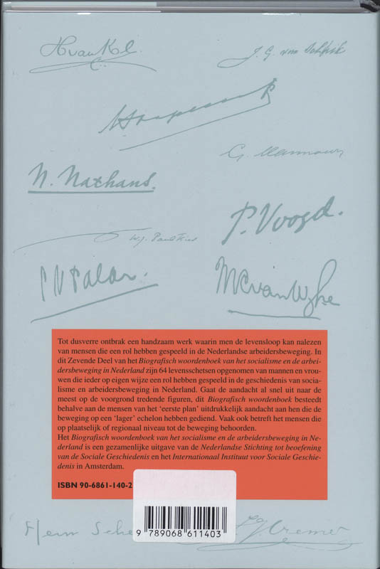 Biografisch woordenboek van het socialisme en de arbeidersbeweging in Nederland - deel 7 / Biografisch woordenboek van het socialisme en de arbeidersbeweging in Nederland / 7 achterkant