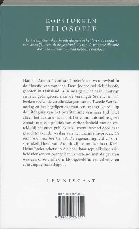Arendt / Kopstukken Filosofie achterkant