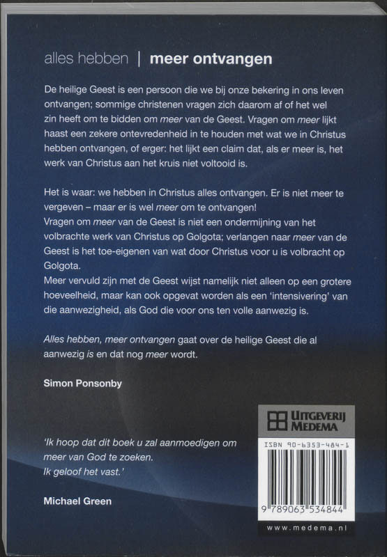 Alles hebben, meer ontvangen / Telos achterkant