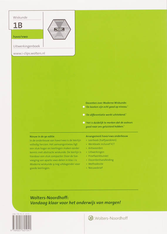 Uitwerkingenboek 1b havo/vwo moderne wiskunde achterkant
