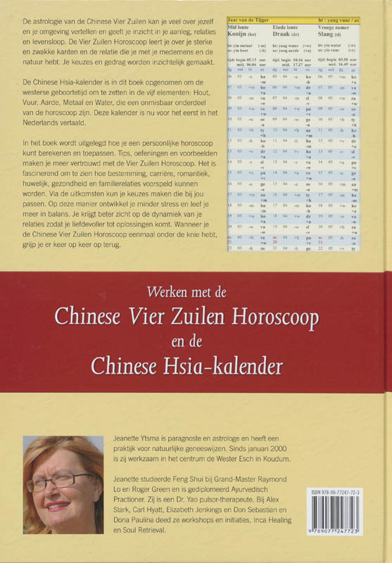 Werken met de Chinese Vier Zuilen Horoscoop en Chinese Hsia-kalender achterkant