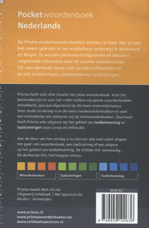 Prisma pocketwoordenboek Nederlands achterkant