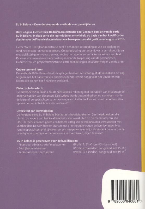 Elementaire bedrijfsadministratie / Basisboek deel 3 niveau 3 en 4 / BV in balans achterkant