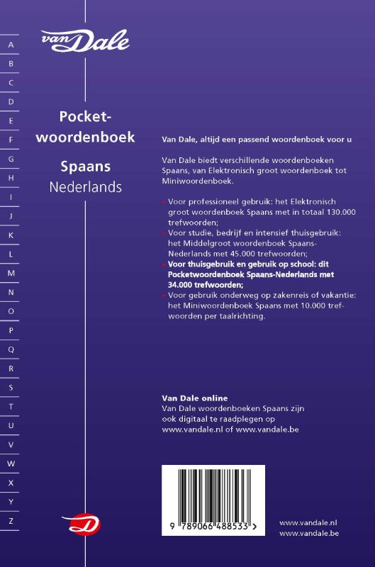 Van Dale Pocketwoordenboek Spaans-Nederlands / Van Dale pocketwoordenboek achterkant