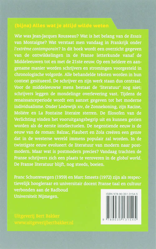 Franse literatuur in een notendop / Alles wat je altijd wilde weten Franse literatuur in een notendop / Alles wat je altijd wilde weten achterkant