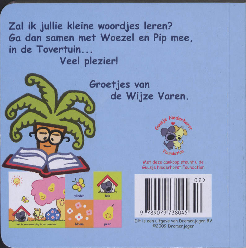 Woordjes leren in de Tovertuin / Woezel en Pip kartonnen boekjes / 3 achterkant