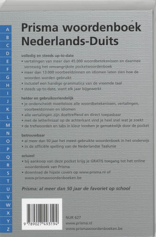 Prisma woordenboek Nederlands-Duits / Pocket woordenboeken achterkant