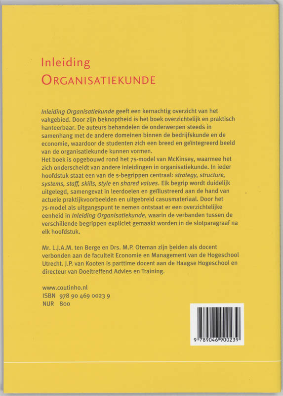 Inleiding Organisatiekunde achterkant