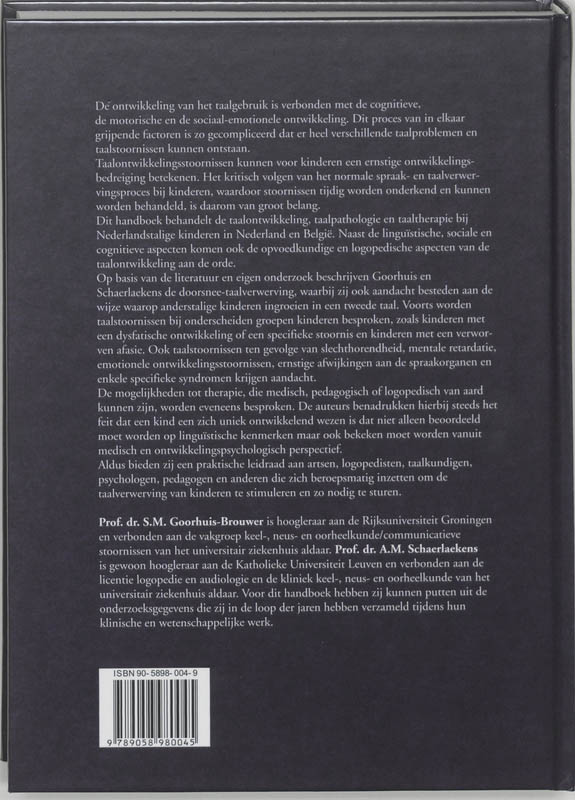 Handboek taalontwikkeling, taalpathologie en taaltherapie bij Nederlandssprekende kinderen achterkant