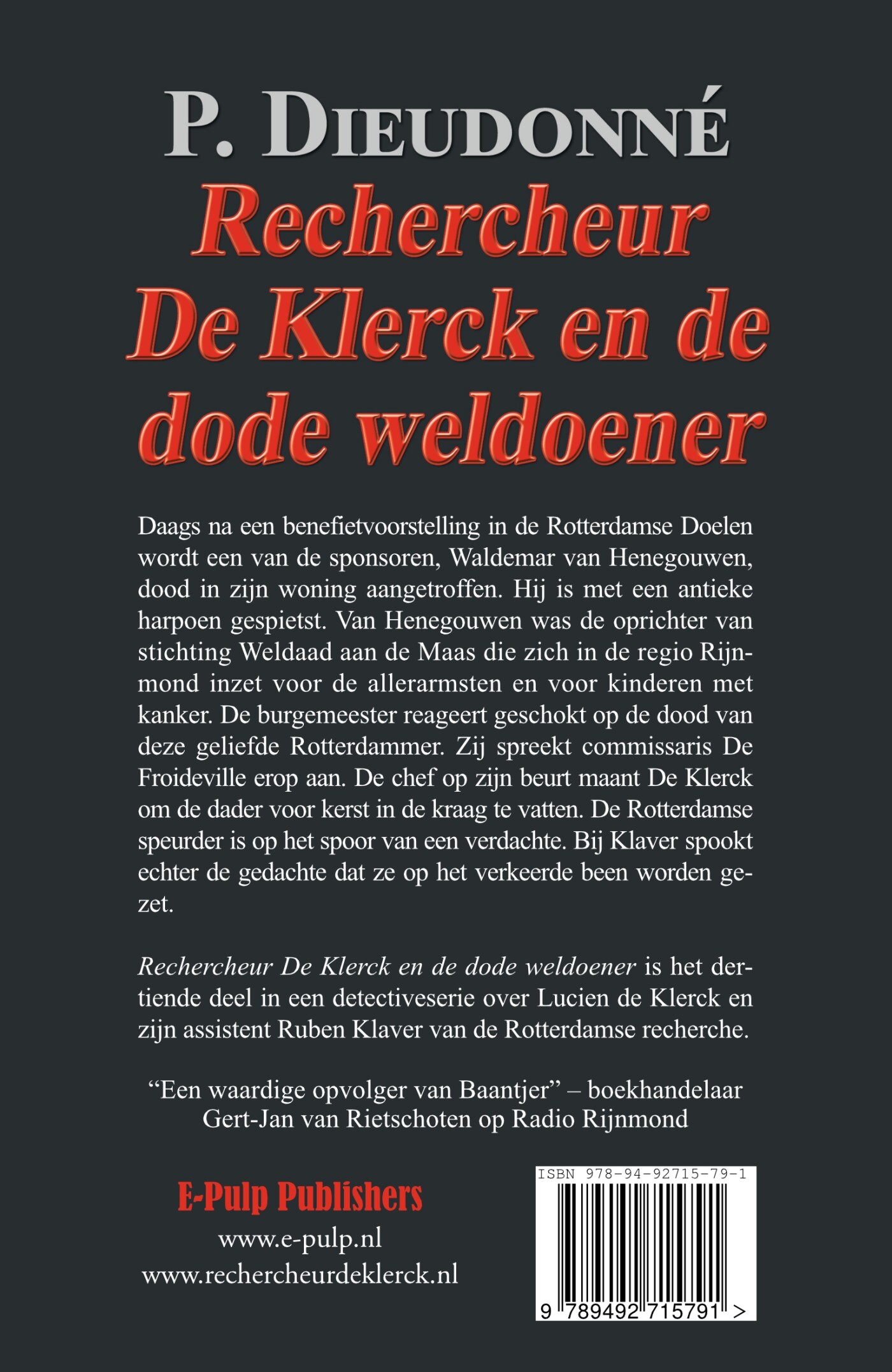 Rechercheur De Klerck en de dode weldoener / De Klerck / 13 achterkant