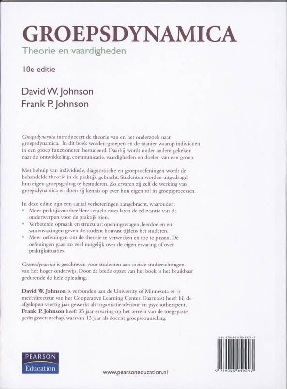 Groepsdynamica, theorie en vaardigheden, 10e editie achterkant