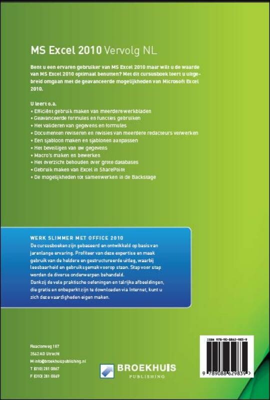 MS EXCEL 2010 VERVOLG NL achterkant