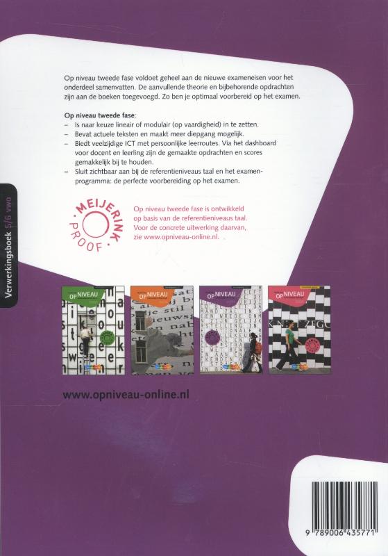Op niveau Verwerkingsboek 5/6 vwo Op niveau Verwerkingsboek 5/6 vwo achterkant