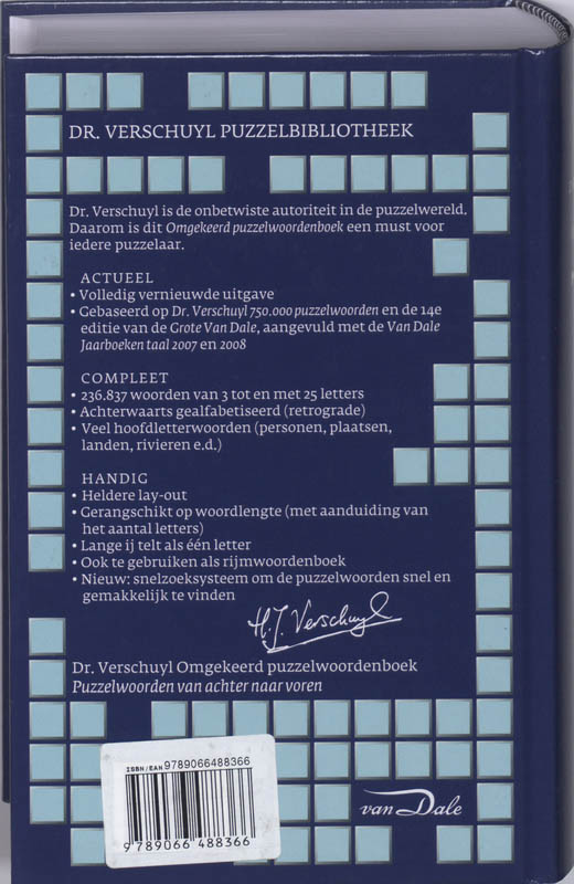 Van Dale Dr.Verschuyl Omgekeerd puzzelwoordenboek achterkant