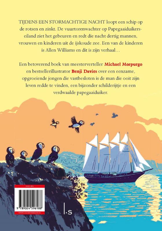 De jongen en de papegaaiduiker achterkant