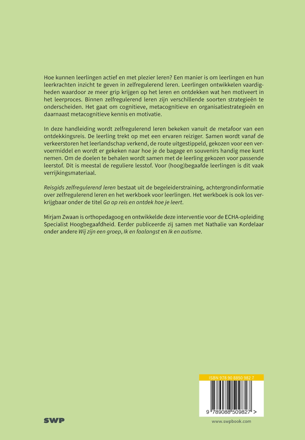 Reisgids zelfregulerend leren achterkant