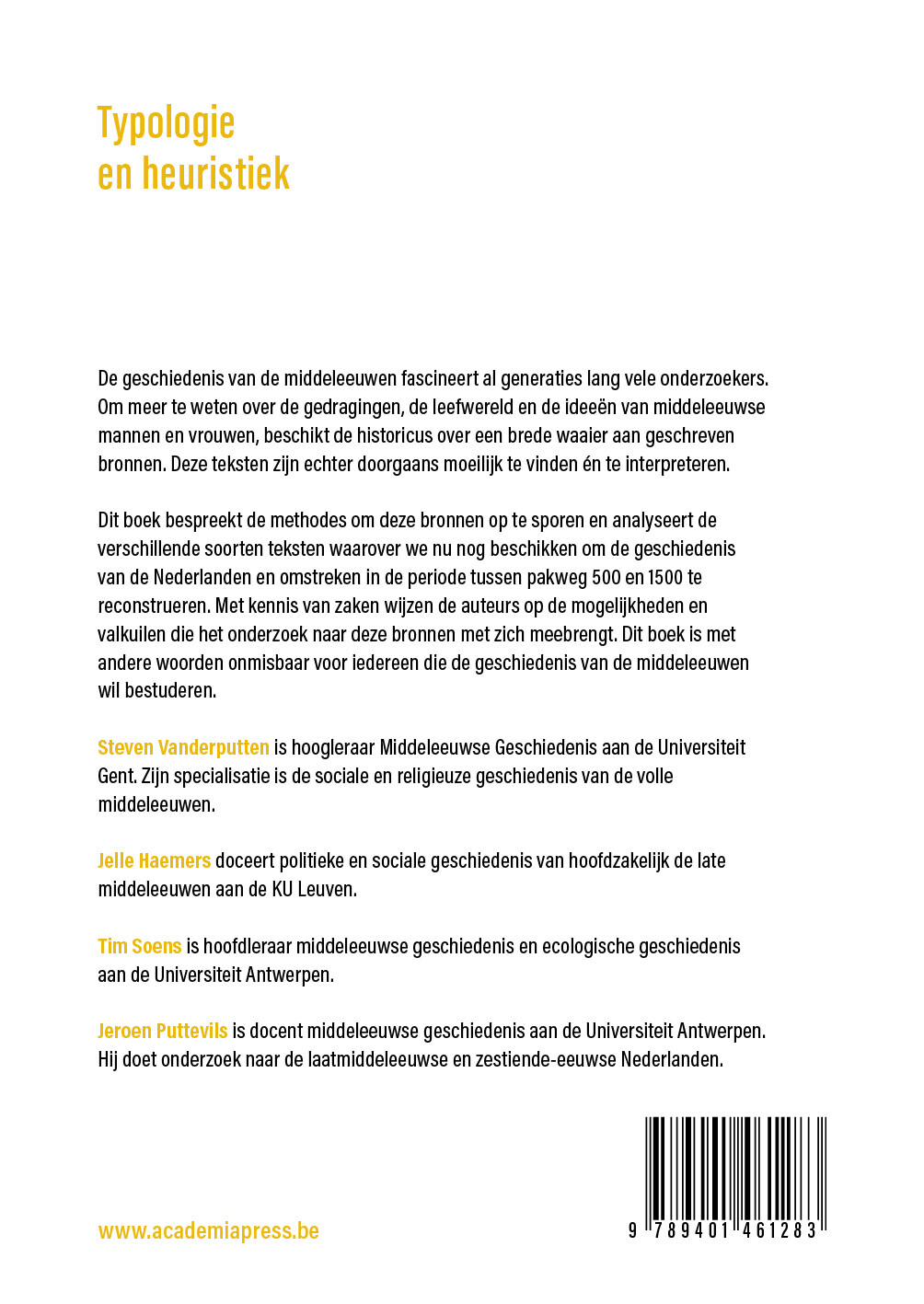 Typologie en heuristiek van de bronnen voor de geschiedenis van de middeleeuwen achterkant