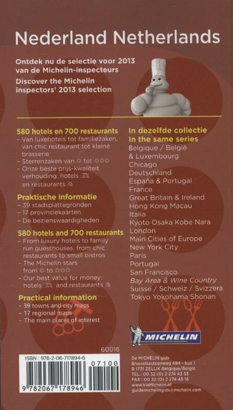 NEDERLAND - NETHERLANDS ( 60016 ) GUIDE MICHELIN GIDS - 2013 - HOTEL / REST . / GM Pays achterkant