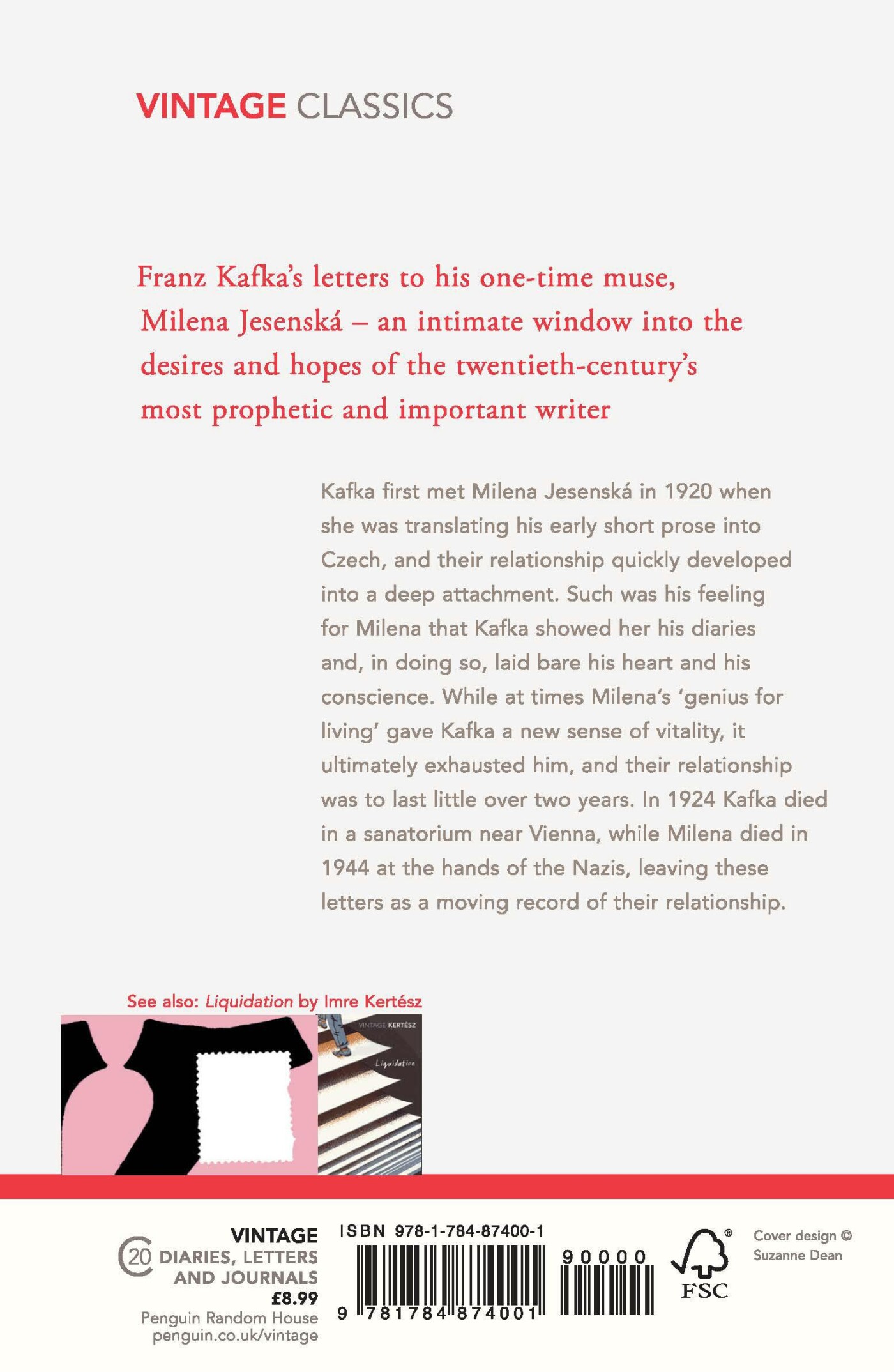 Letters to Milena / Vintage Classics achterkant