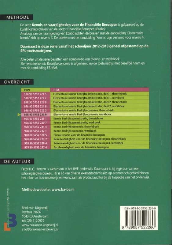 Elementaire kennis / Bedrijfseconomie / Werkboek / Financiële beroepen achterkant