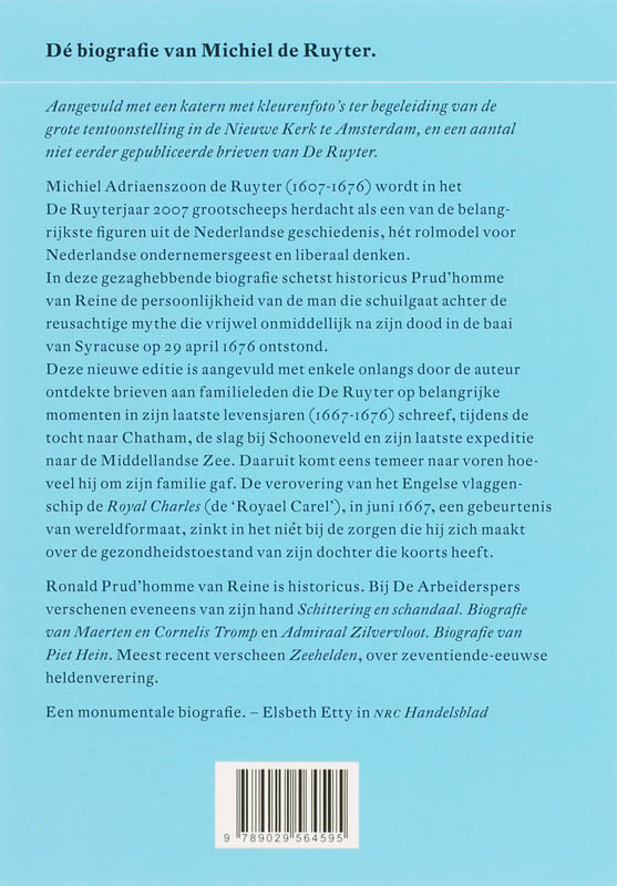 Rechterhand Van Nederland Biografie Van Michiel De Ruyter achterkant