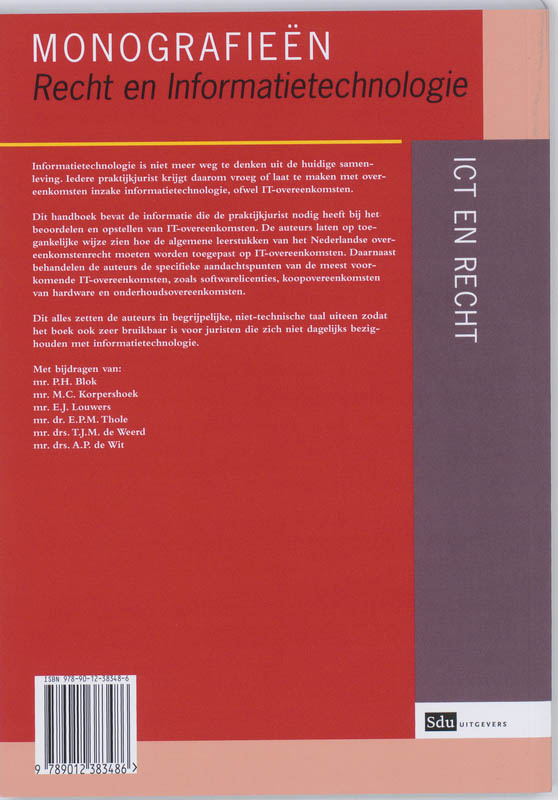 Overeenkomsten inzake informatietechnologie / Monografieen Recht en Informatietechnologie / 2 achterkant