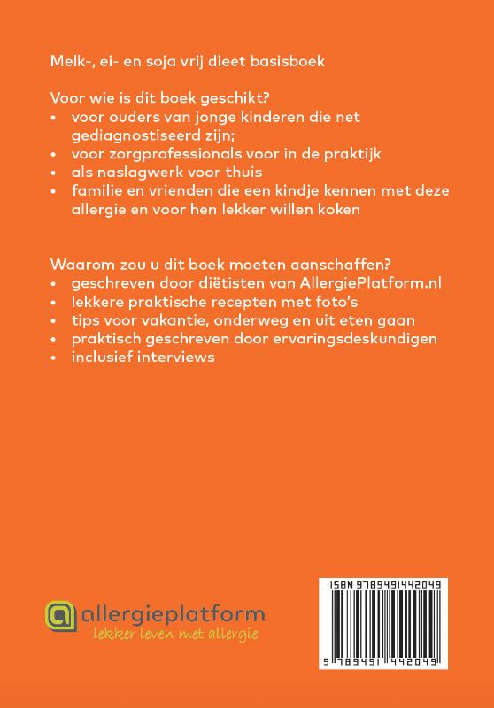 Melk, ei en soja vrij dieet basisboek achterkant