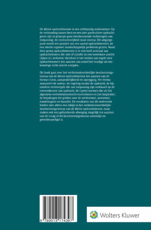 De verbintenisrechtelijke bescherming van de kleine opdrachtnemer achterkant