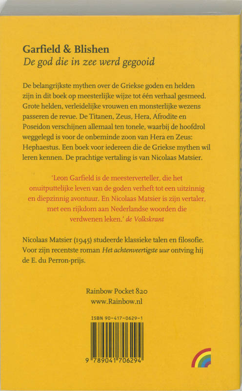 De god die in zee werd gegooid / Rainbow pocketboeken achterkant