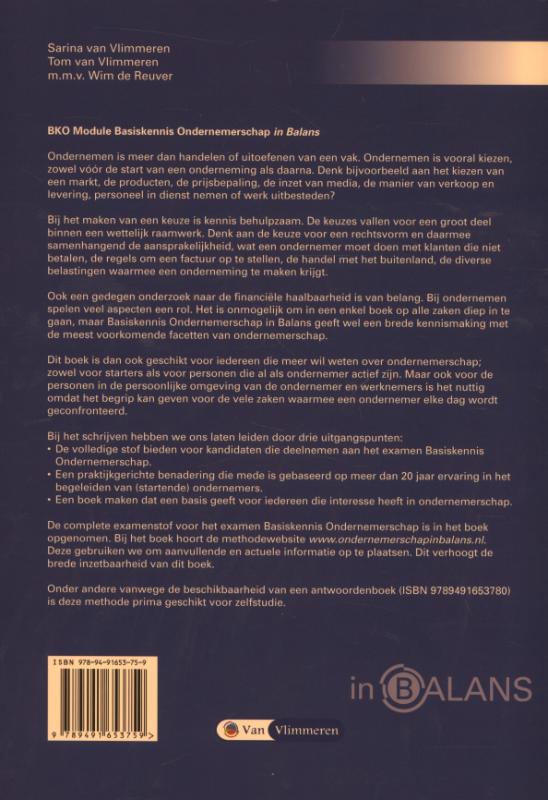 BKO Module Basiskennis ondernemerschap in balans BKO Module Basiskennis ondernemerschap in balans achterkant