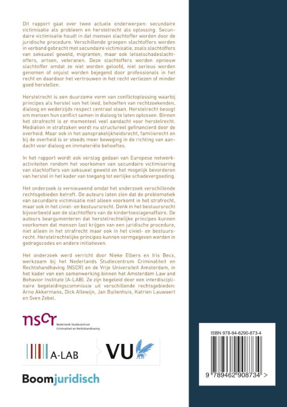 Secundaire victimisatie als probleem: Herstelrecht als oplossing? / A-LAB (Amsterdam Institute for Law and Behavior) achterkant