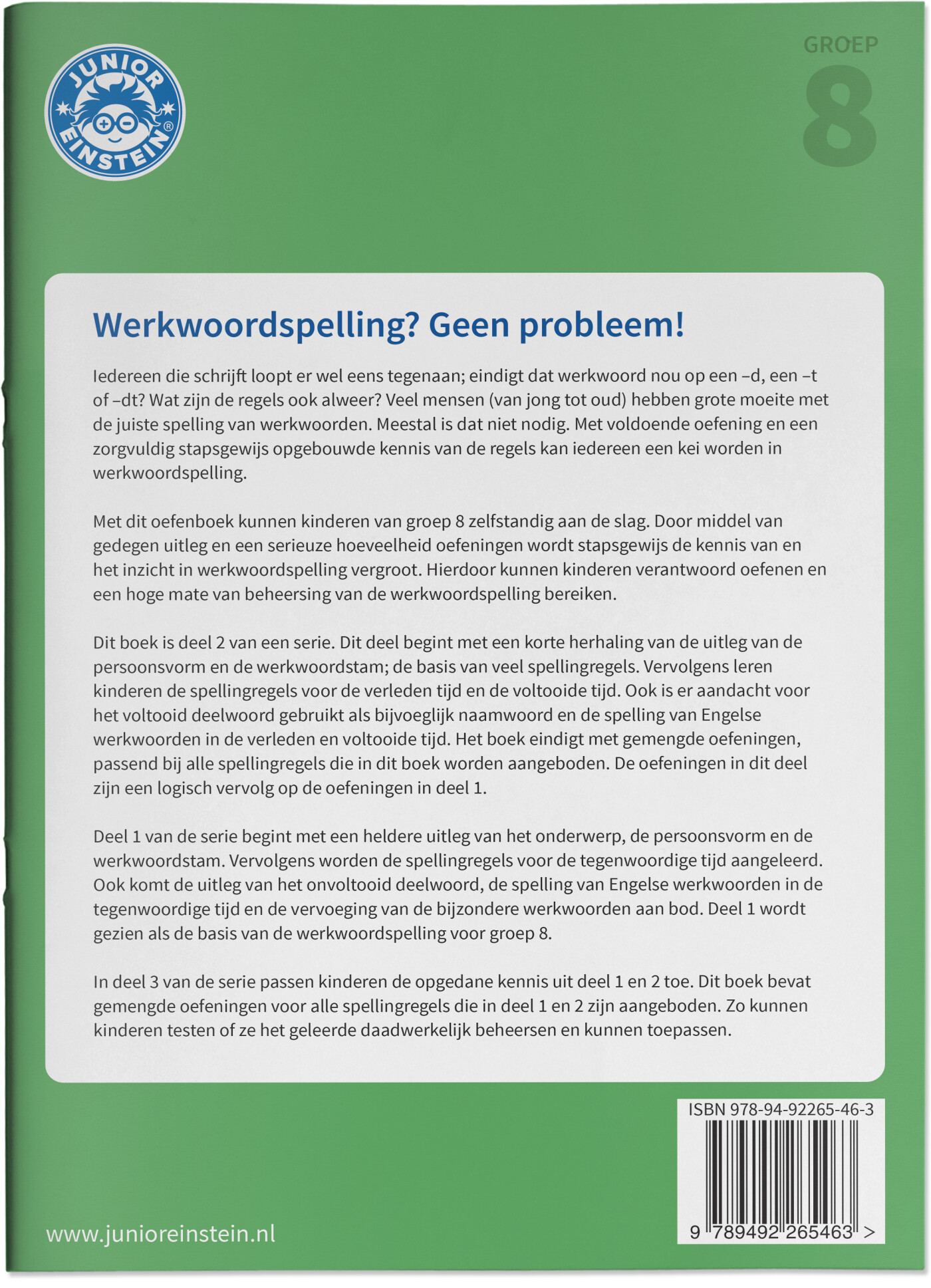 2 spellingsoefeningen verleden tijd en voltooid deelwoord groep 8 / Werkwoordspelling / leer- en oefenboek achterkant