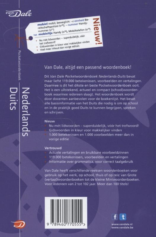 Van Dale pocketwoordenboek Nederlands-Duits / Van Dale pocketwoordenboek achterkant