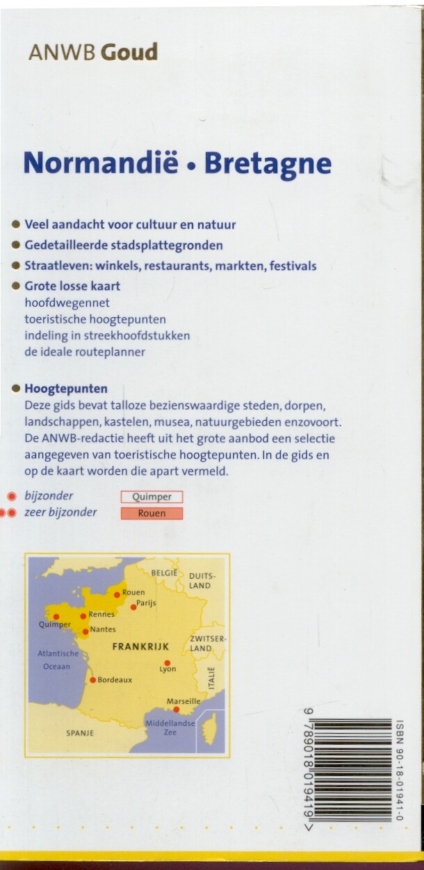 Normandië Bretagne / ANWB goud achterkant
