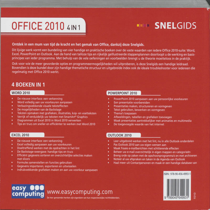 Office 2010 / Snelgids achterkant